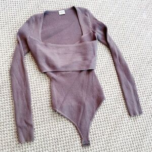 Abercrombie & Fitch Soft AF Ribbed Bodysuit Women’s XS light brown Long Sleeve